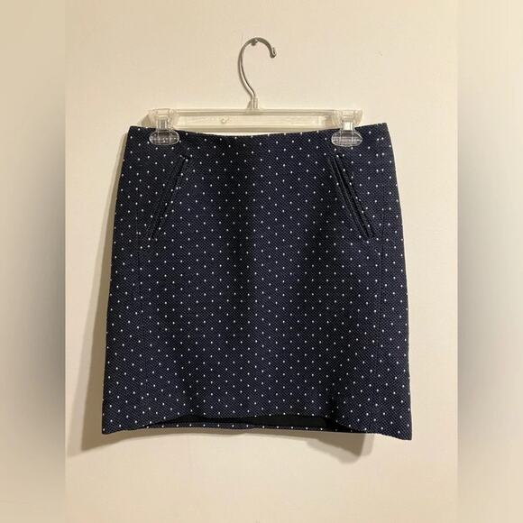 Ann Taylor LOFT Navy Blue white Polka Dot Straight Pencil Skirt 6P - Picture 2 of 11